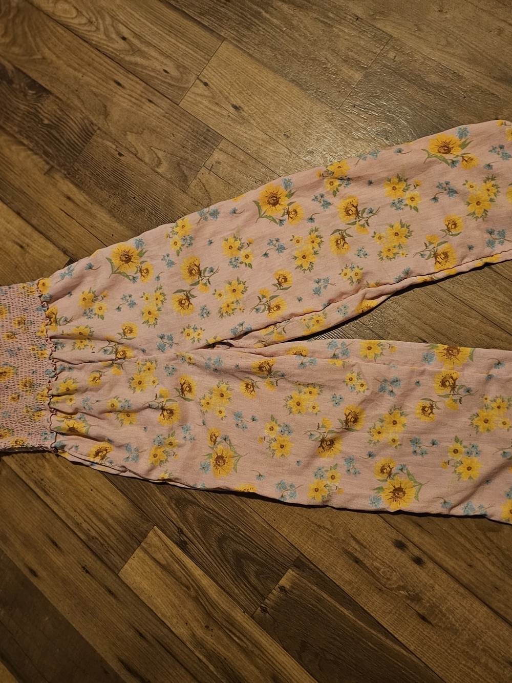 Old Navy Pink Floral Smocked One-Piece Bodysuit with Yellow Flowers